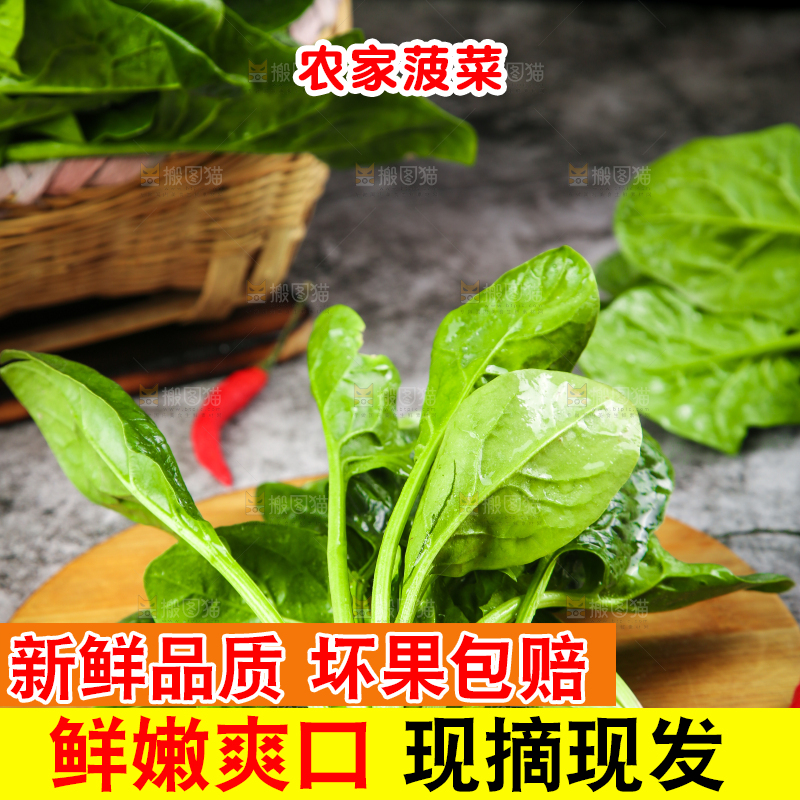 木板上放着绿色菠菜