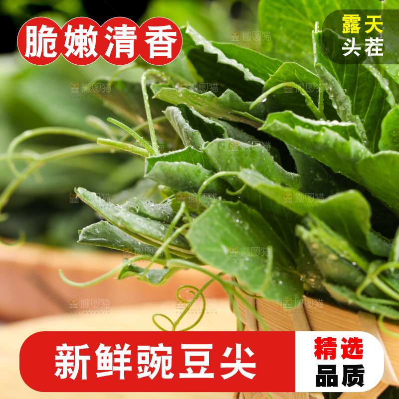 木板上放着农家豌豆尖