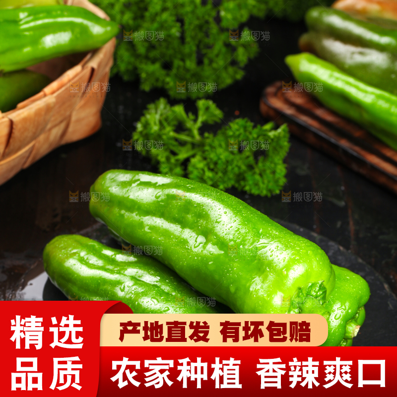 黑石板上放着青椒