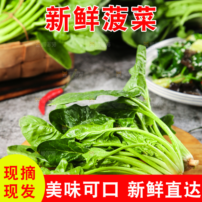 木板上放着绿色菠菜