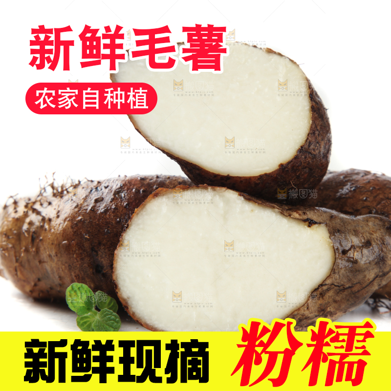 切开的毛薯放在白底上