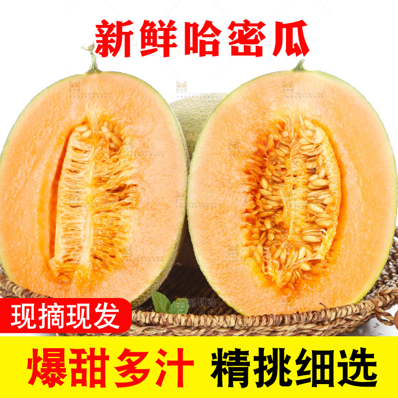 白底上放着一盘切开的海南哈密瓜