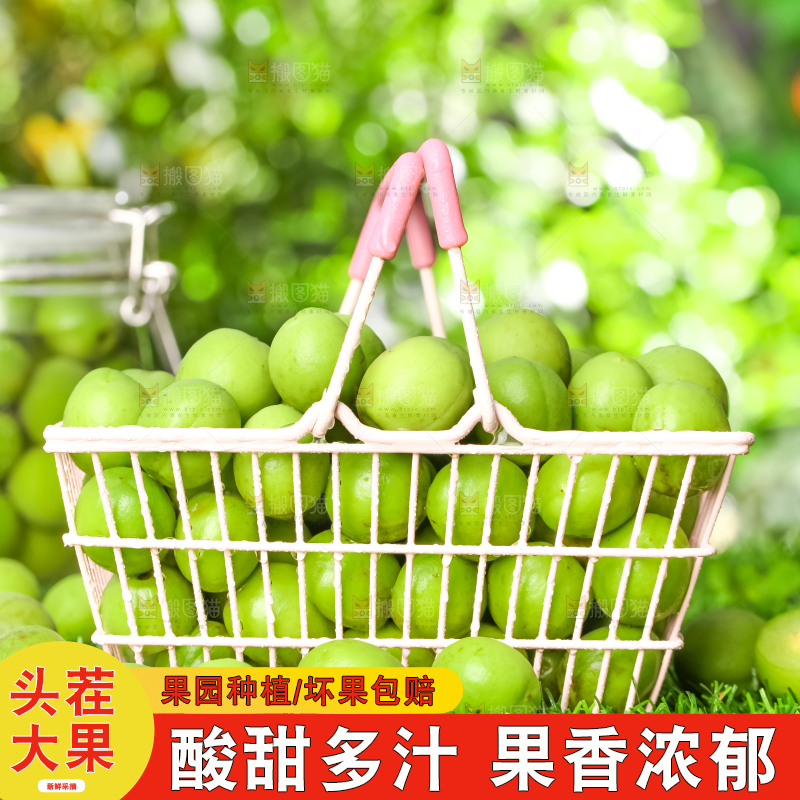 草地上放着一筐脆青梅