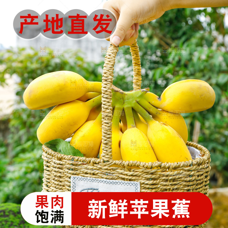 手拿一筐新鲜苹果蕉