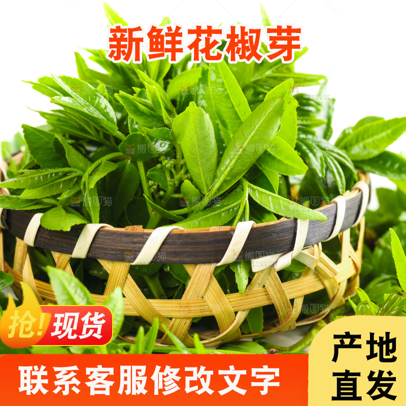 一碗花椒叶放在白底上