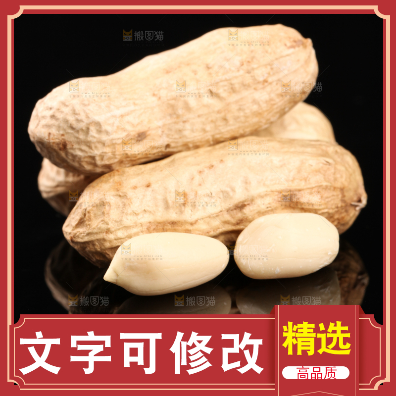 东北红皮花生放在黑底上