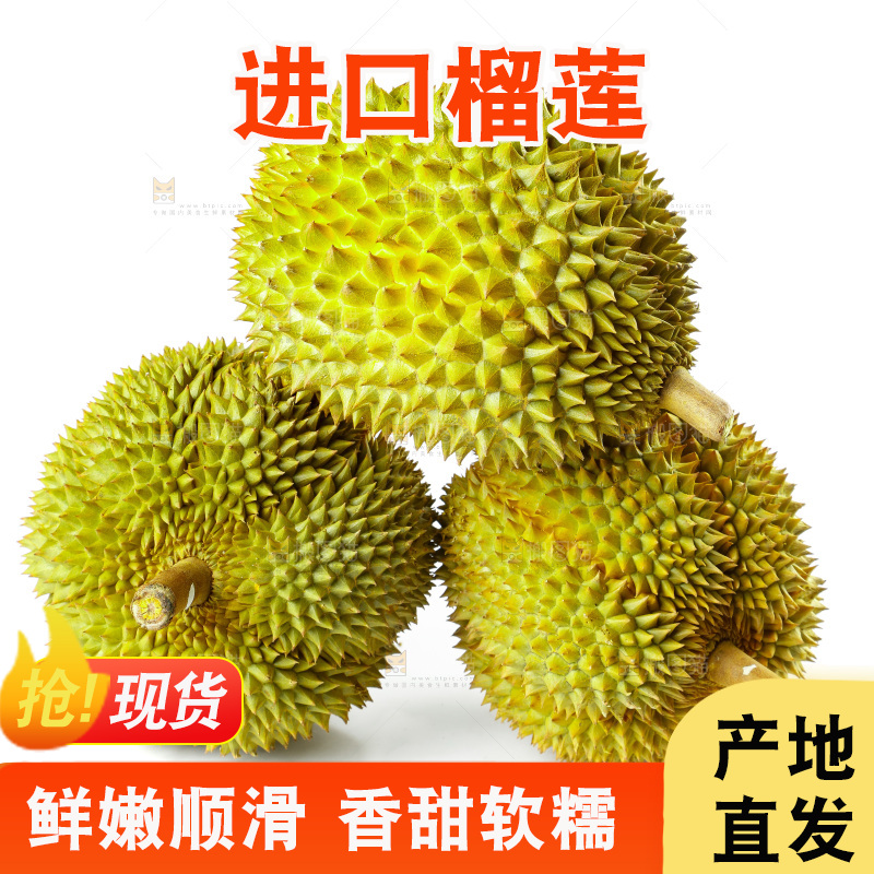 白底上的新鲜榴莲