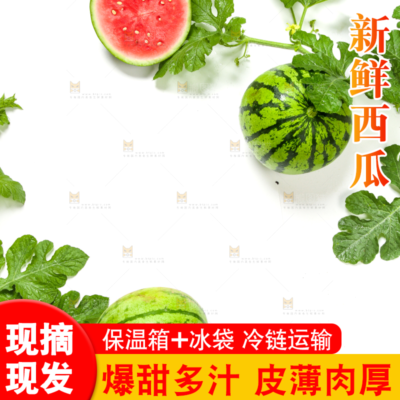 切开的红肉麒麟西瓜放在白底上