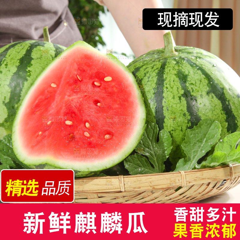 桌上放着一筐切开的红肉西瓜