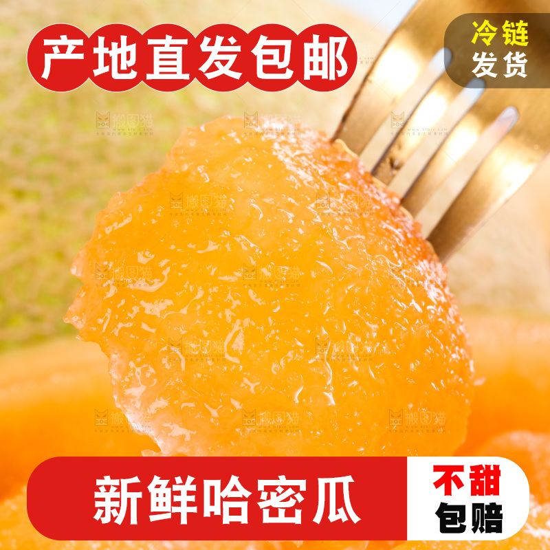 叉子叉着哈密瓜果肉