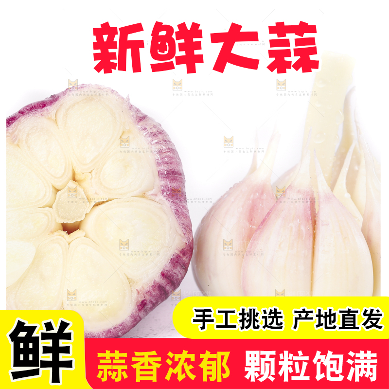 白底上放着紫皮大蒜