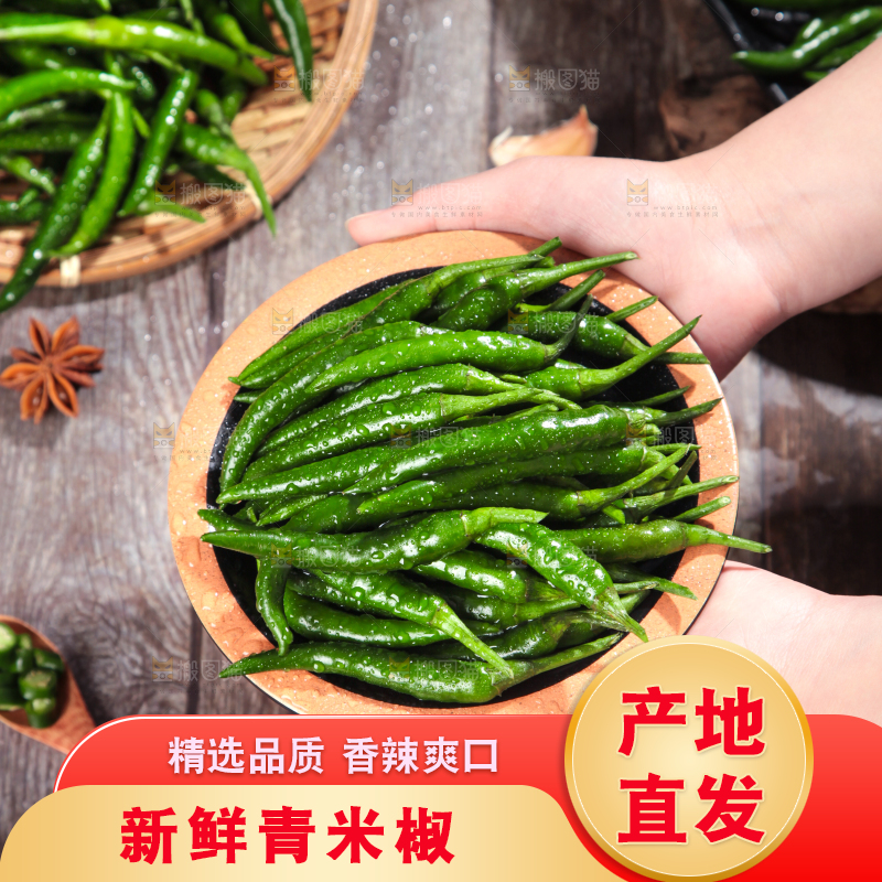 手拿一盘新鲜的青米椒