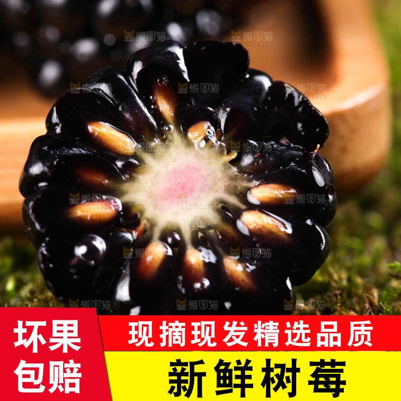 切开的黑树莓放在草地上