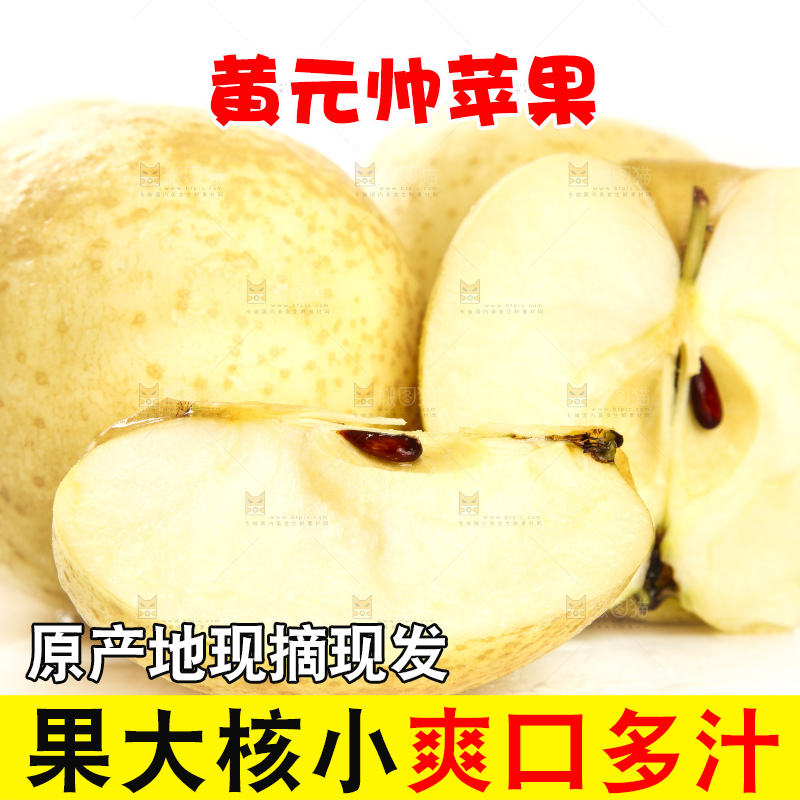 切开的烟台黄元帅苹果放在白底上