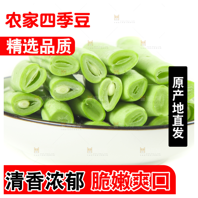 白底上的新鲜四季豆