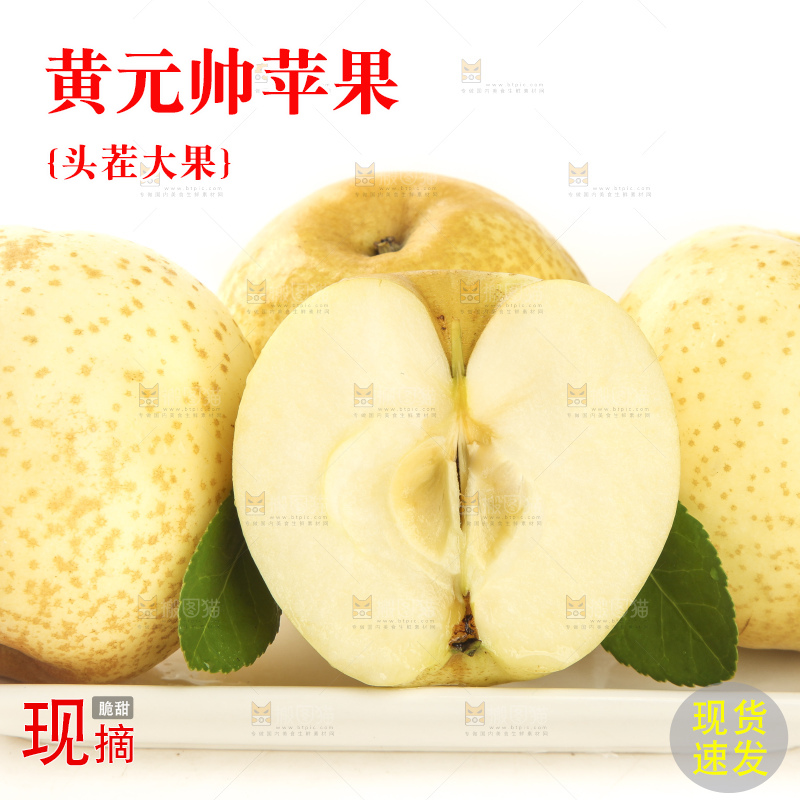 切开的烟台黄元帅苹果放在白底上
