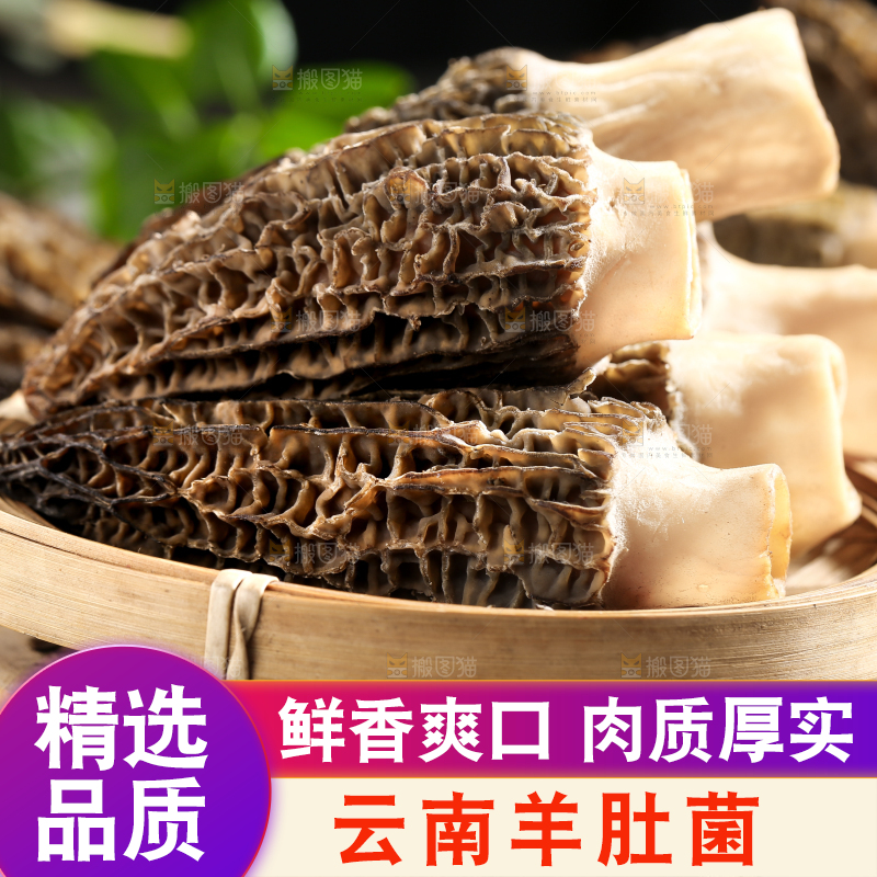 石板上放着一盘羊肚菌