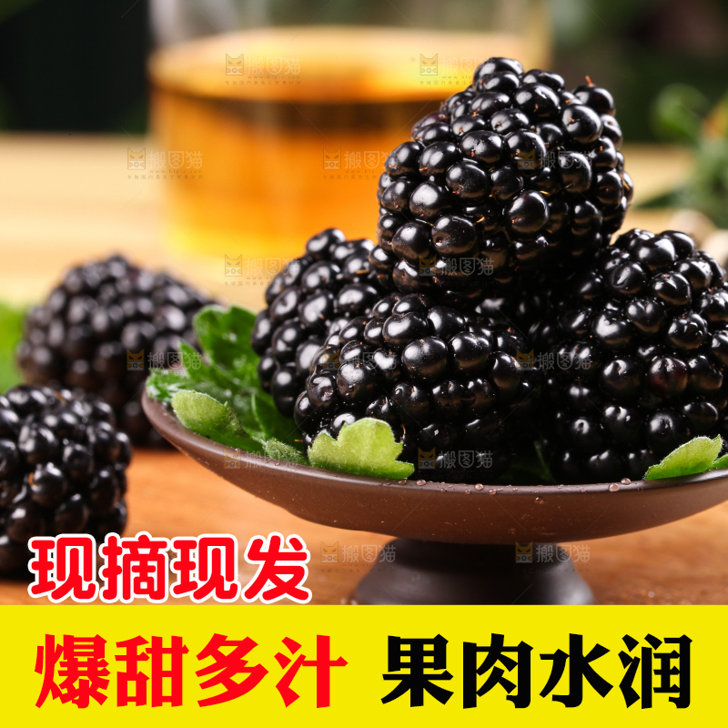 一碟黑树莓放在木底上