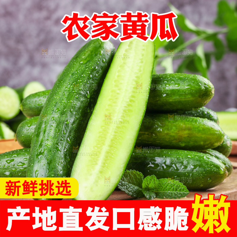 木板上放着无刺小黄瓜