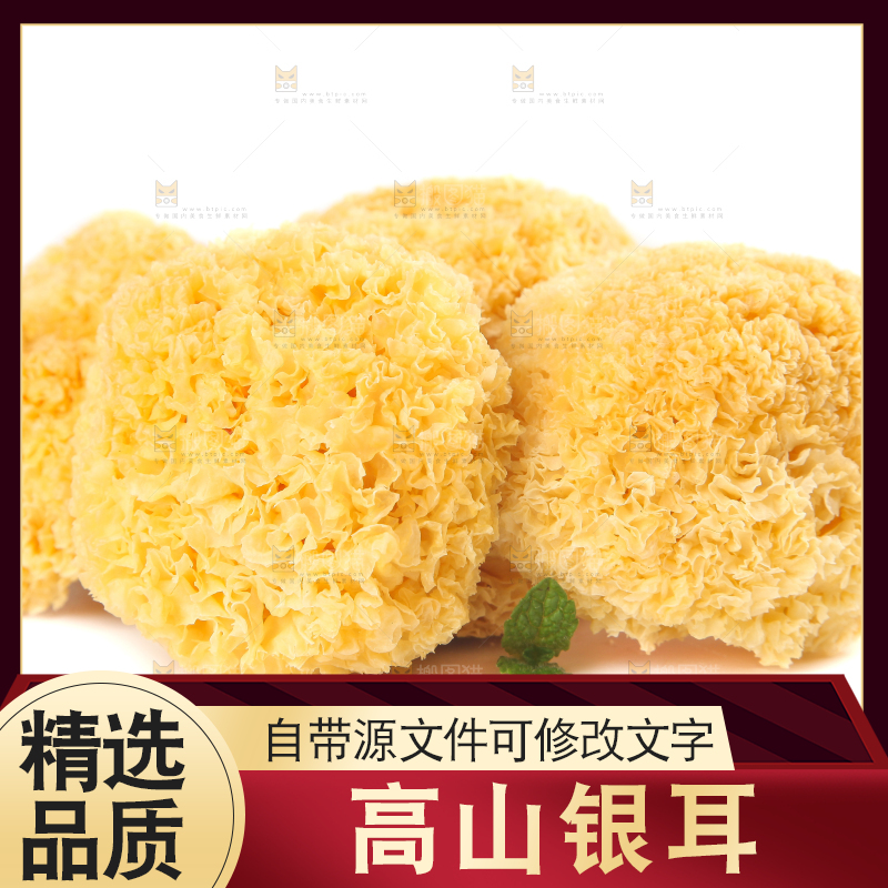 一堆糯银耳堆在白底上