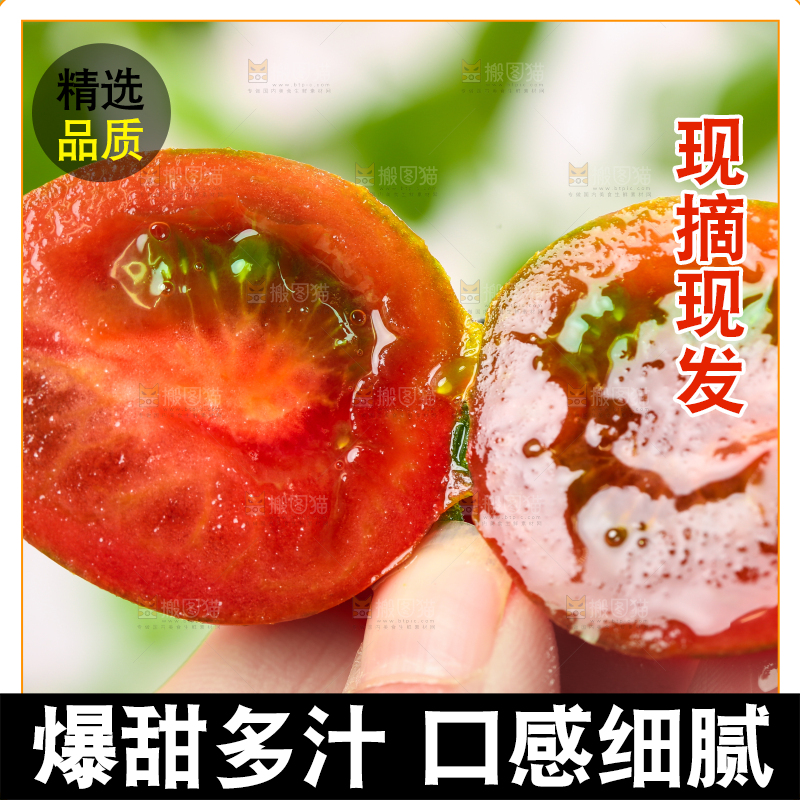 手拿切开的迷彩小番茄