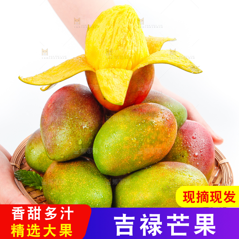 白底上摆放着新鲜芒果