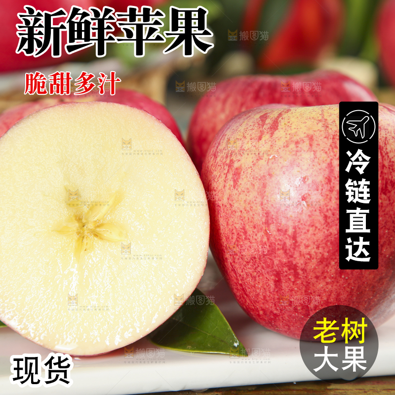石板上摆放着陕西红富士苹果