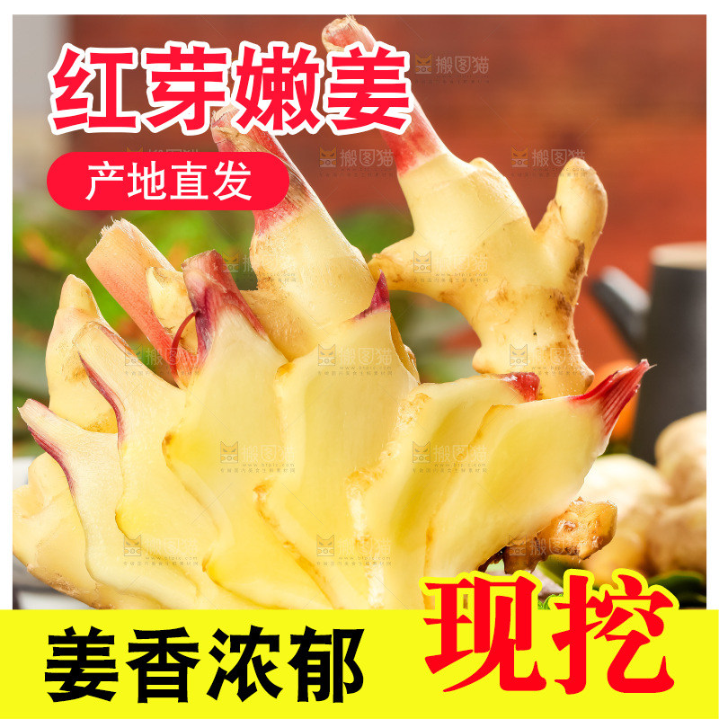 木板上的山东红芽生姜