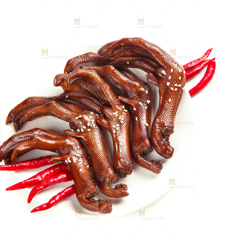 白底上的香辣鸭爪