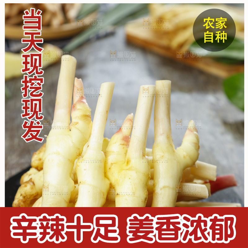 黑石板上放着红芽嫩姜