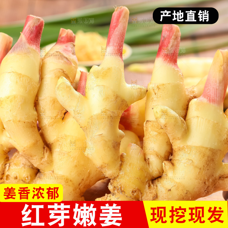 木板上放着四川生姜