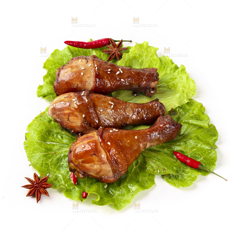 叶子上放着红烧鸡腿