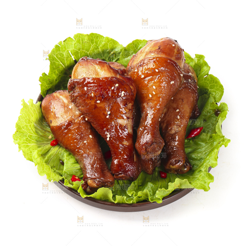 叶子上放着红烧鸡腿