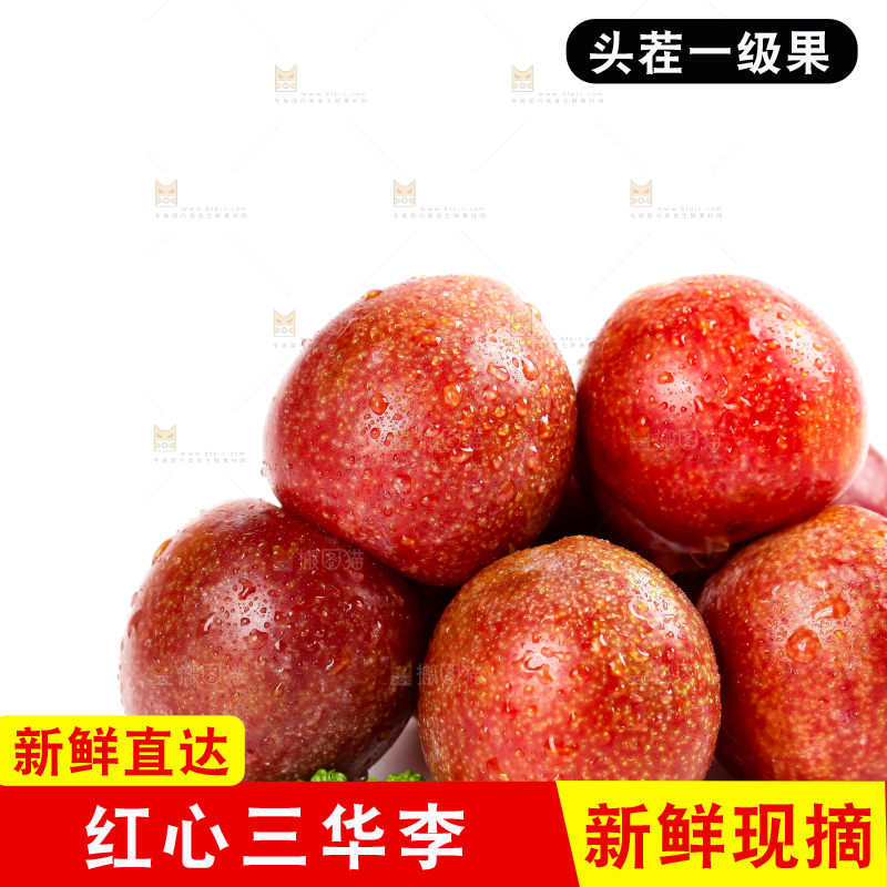 白底上的红肉三华李