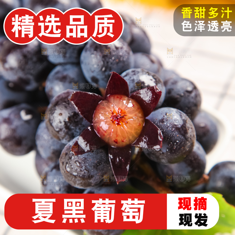 白格子底上放着夏黑葡萄