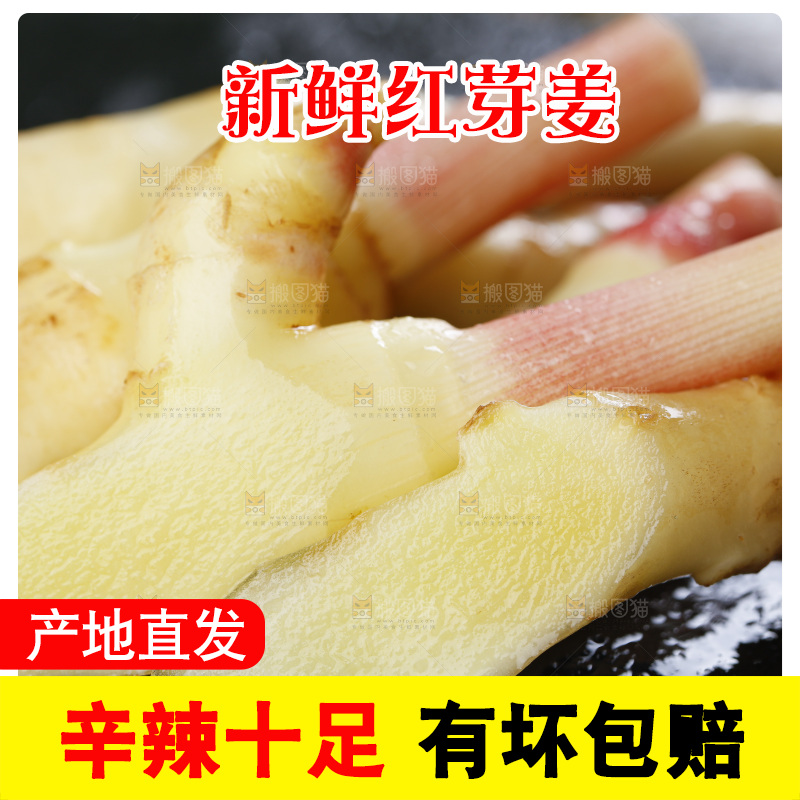 黑石板上放着红芽嫩姜