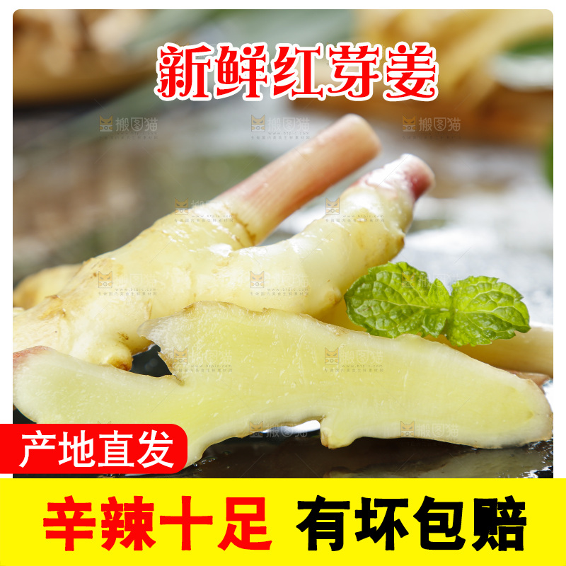 黑石板上放着红芽嫩姜