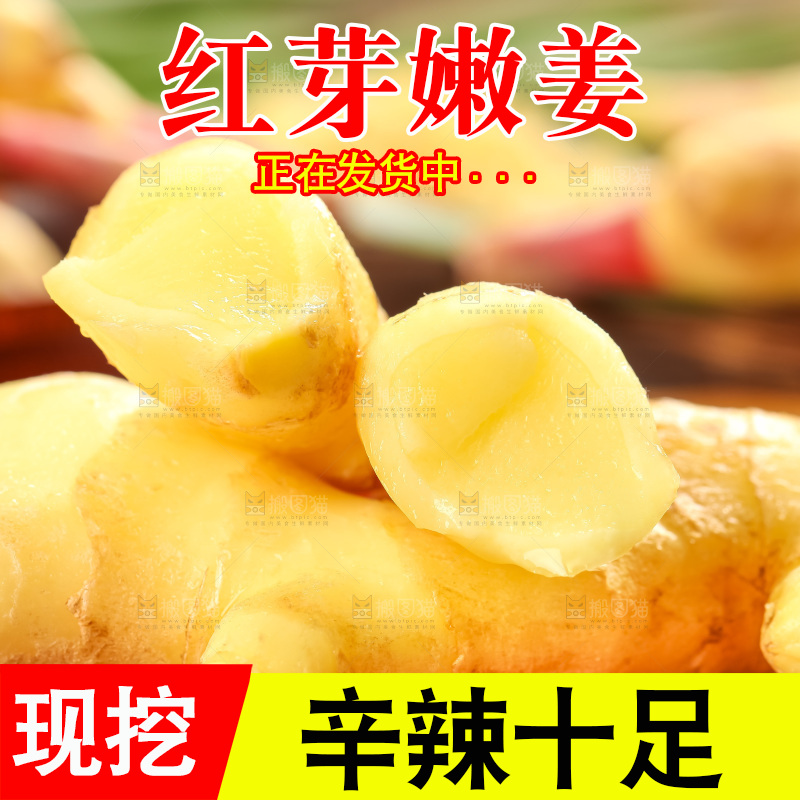 木板上的山东红芽生姜