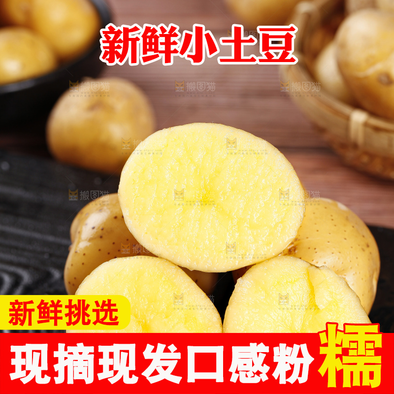 黑石板上摆放着黄心小土豆