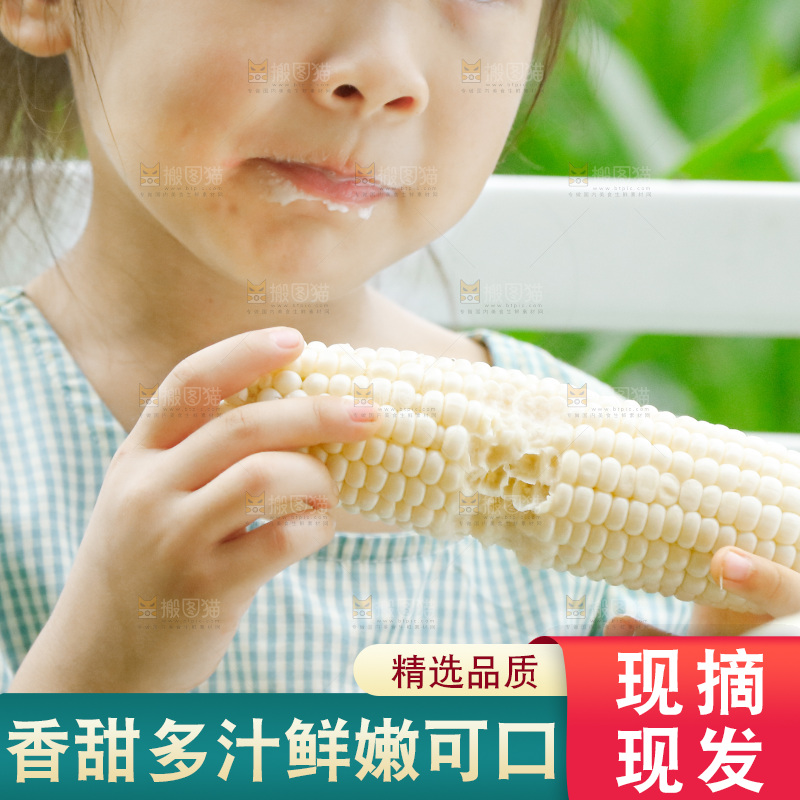 小女孩正在吃牛奶水果玉米