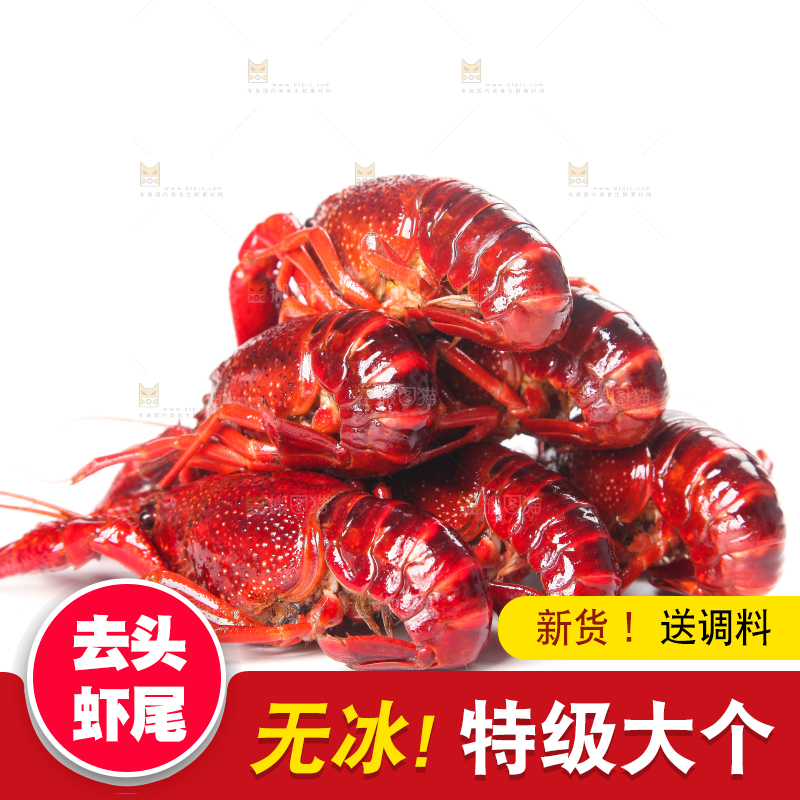 白底上摆放着小龙虾