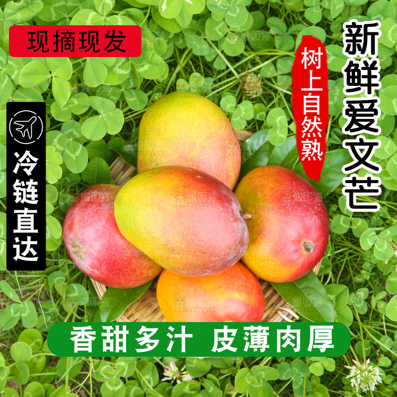 草地上摆放着一篮爱文芒