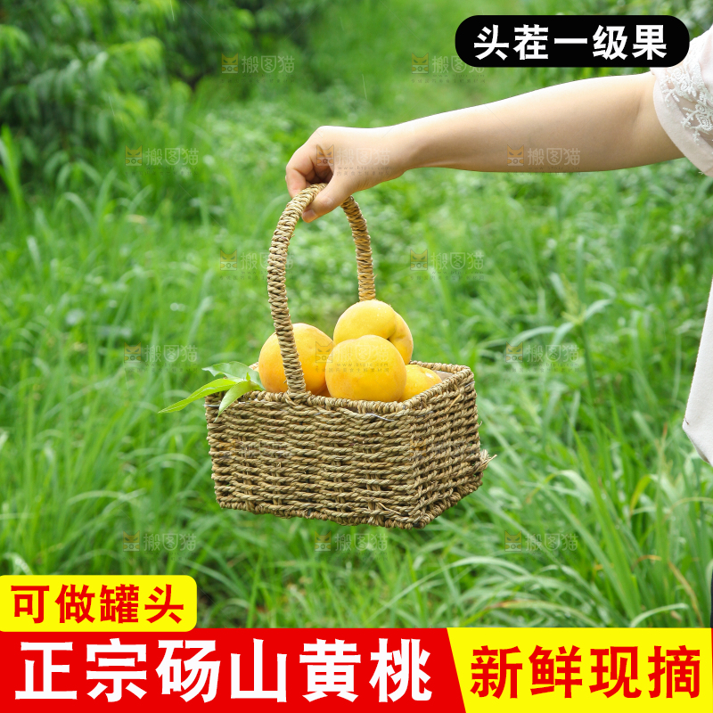 手里提着一篮黄皮黄桃
