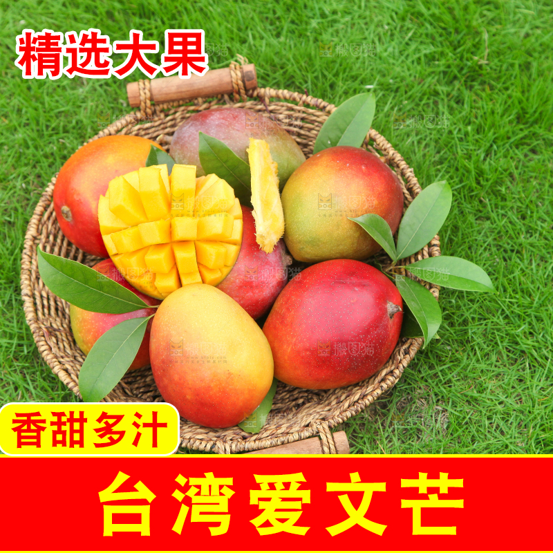 草地上摆放着一篮爱文芒
