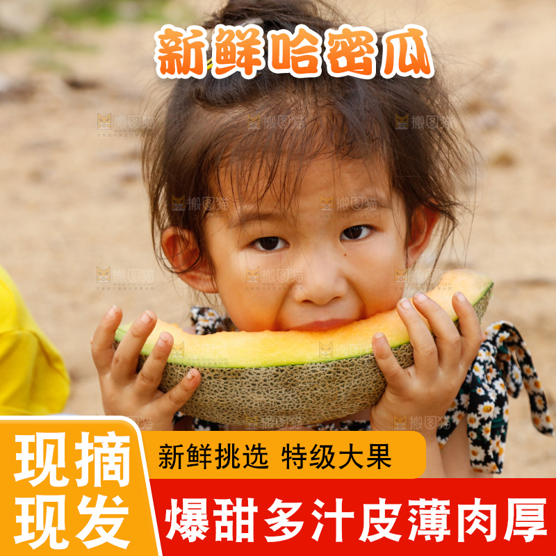 小女孩正在吃哈密瓜