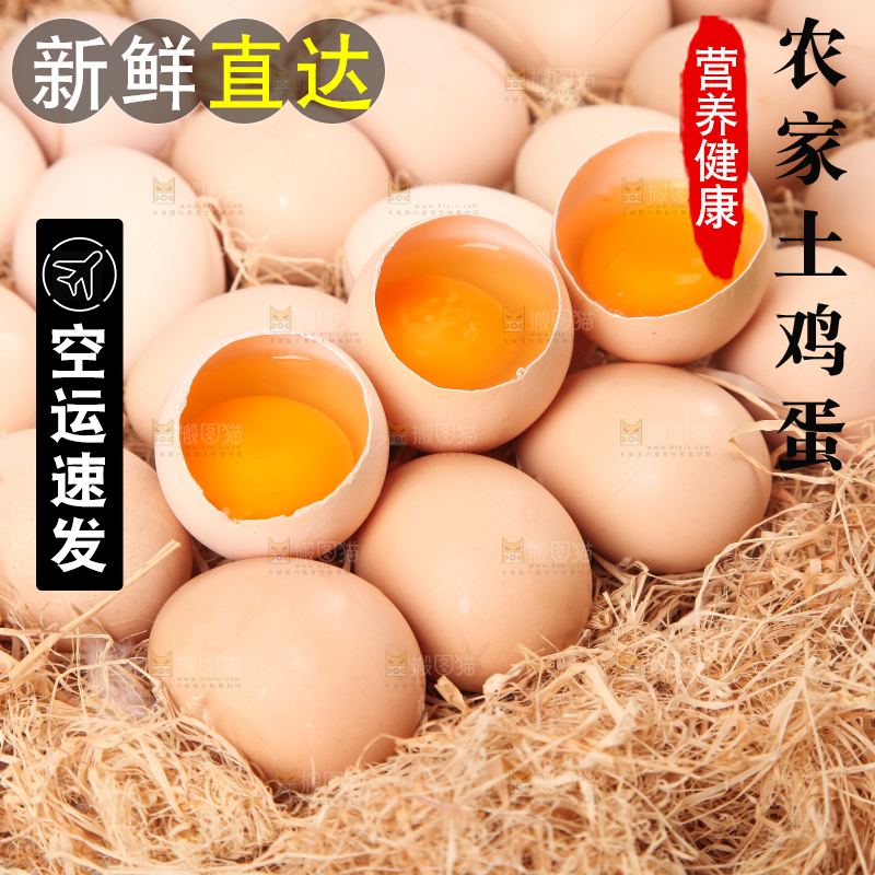 草堆上摆放着散养土鸡蛋