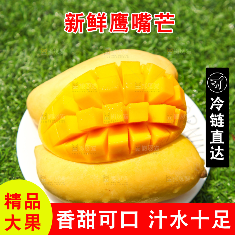 绿草地上摆放着鹰嘴芒果