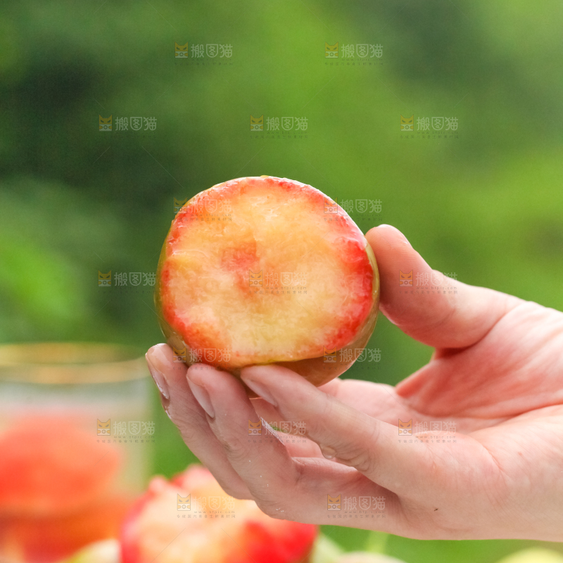 手里拿着新鲜青皮红心李