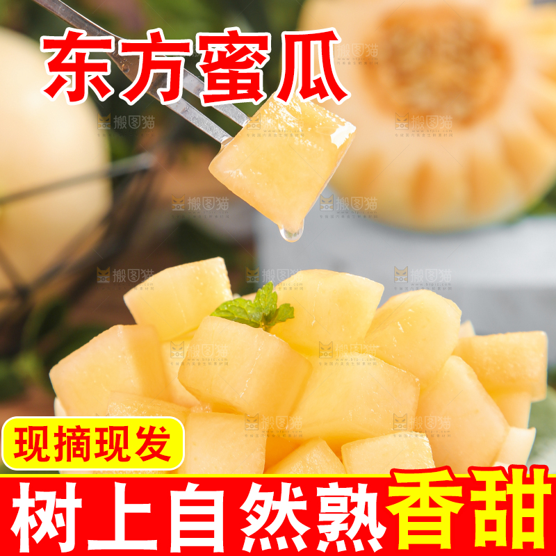 绿叶上放着蜜甜瓜