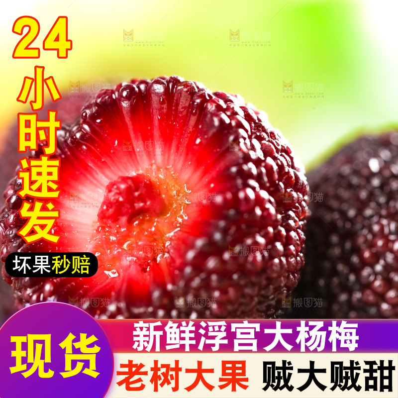 木底上放着新鲜杨梅